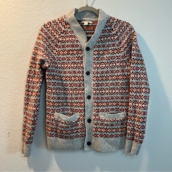 Women’s Goodthreads lambswool red patterned button front cardigan sweater size S - Picture 1 of 4